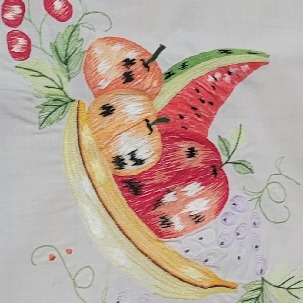 Vintage Embroidered Fruit basket & flowers Curtain Panel NWOT